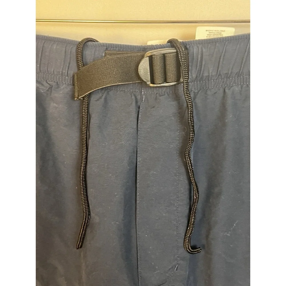 Columbia Mens Navy Blue Packable Cargo Shorts Elastic‎ Waist Belted Outdoor L